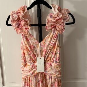 Grace Karin Ruffle Strap Pink Floral Maxi Dress